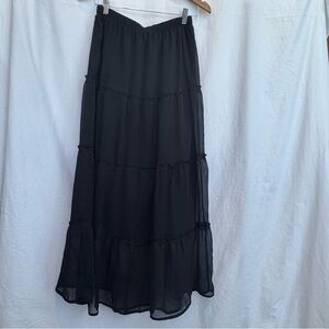 Hollister Classic Black Tiered Maxi Sheer Skirt Size L with Stretchy Waist